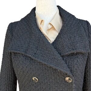 Calvin Klein Wms 14P Tweed Double Breasted Jacket Black Pea Coat Classic Luxury